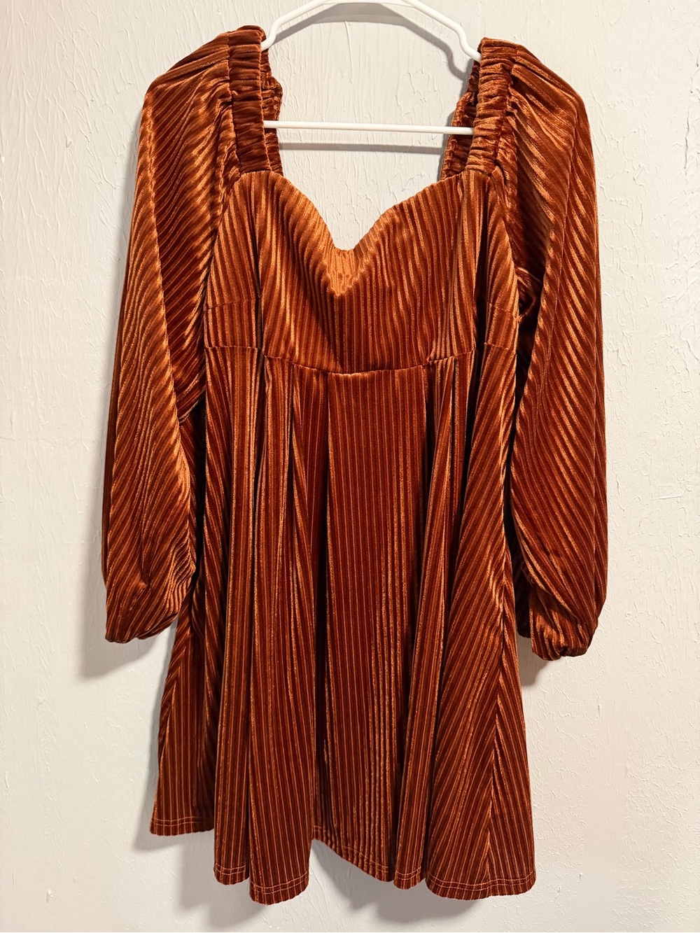 Rust Orange Ribbed Velvet Corset Mini Dress Balloon Sleeve XXL